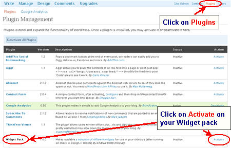 Image of activating Widget Pack