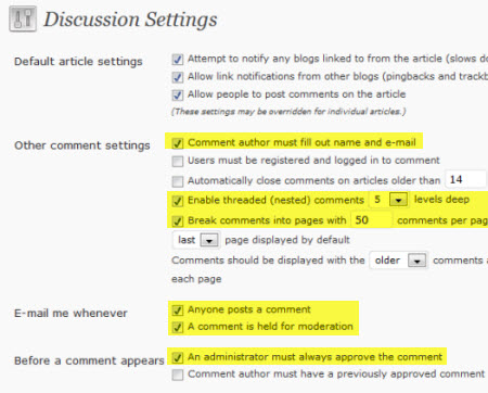 Comment moderation settings