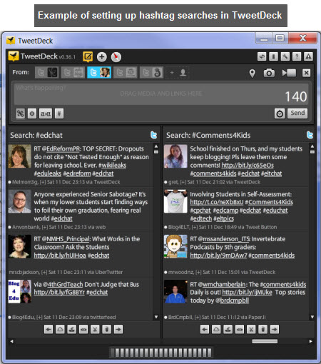 Setting up hashtag searches using TweetDeck