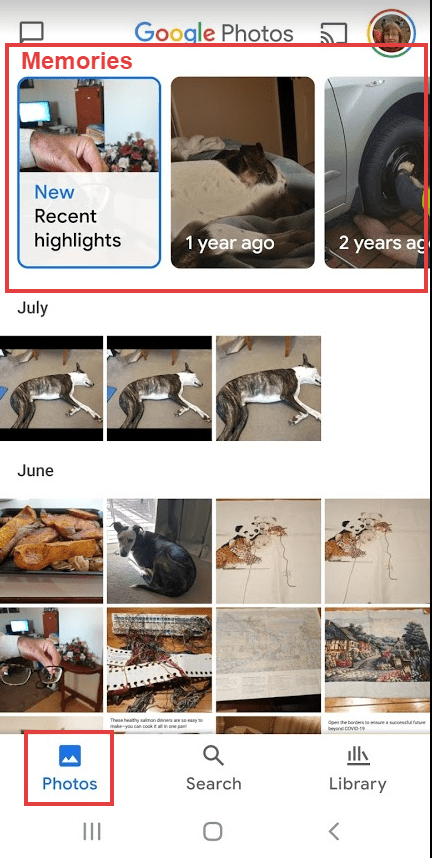 Memories on the Google Photos app.